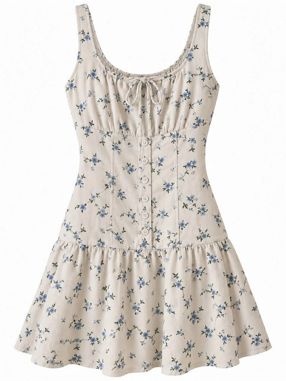 Floral Mini Dress in Cream & Blue Like New